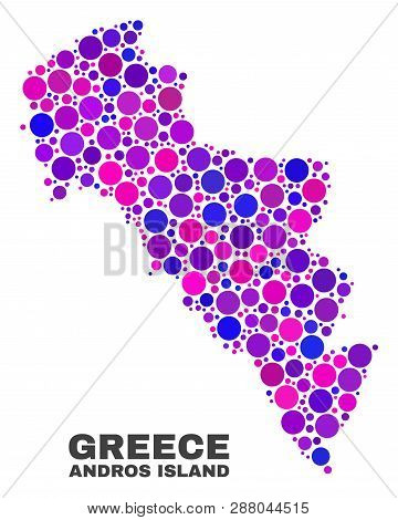 Mosaic Andros Island Of Greece Map Isolated On A White Background. Vector Geographic Abstraction In 