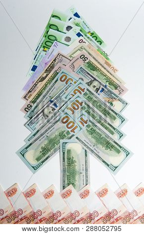 Money. Money From Different Countries. Travel Expenses Concept Uncropped On White Background.