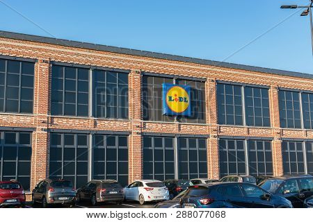 Tourcoing,france-february27,2019:building And Logo Of The Newly Opened Supermarket Lidl.lidl Is A Ge