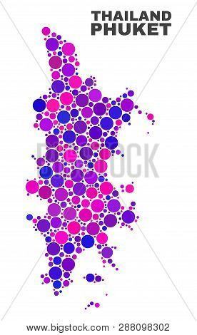 Mosaic Phuket Map Isolated On A White Background. Vector Geographic Abstraction In Pink And Violet C