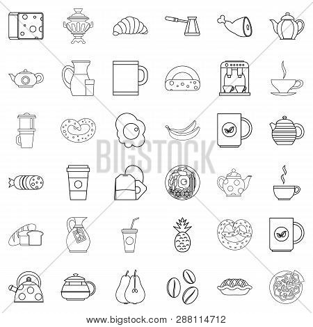 Coffee Icons Set. Outline Style Of 36 Coffee Icons For Web Isolated On White Background