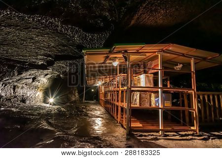 Yamanashi Prefecture, Japan 13 April 2018 : Wind Cave & Ice Cave In Fugaku Japan. The Fuji Fugaku Wi