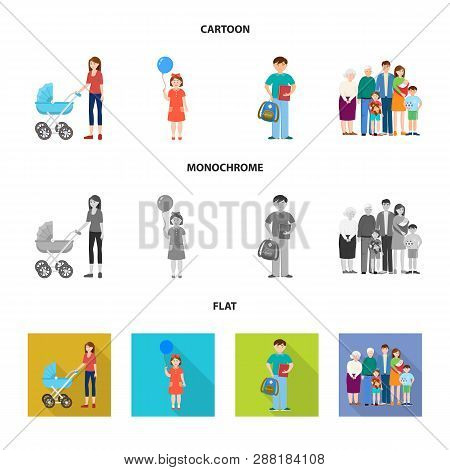 Vector Design Of Character And Avatar  Logo. Collection Of Character And Portrait Stock Symbol For W