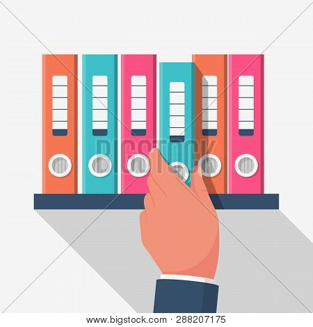 Office Worker Taking Folder With Archive. Administration And Management. File Management, Database I