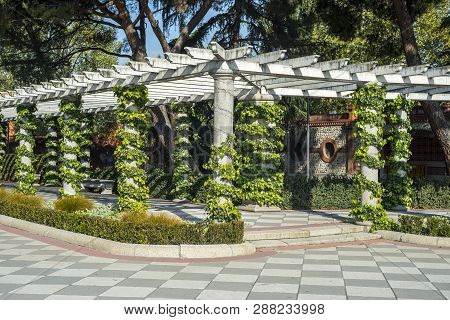 Pergola In Cecilio Rodriguez Gardens, Retiro Park, Madrid. Spain