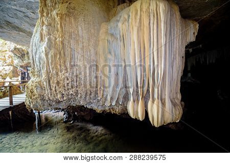 Beautiful Nature Of Stalactite And Stalagmite In Crocodile Cave On Koh Tarutao Island At Tarutao Nat