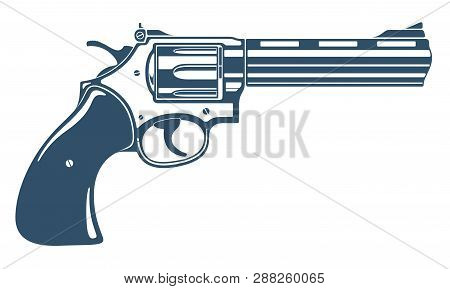 Revolver Gun Vector Illustration, Detailed Handgun Isolated On White Background.