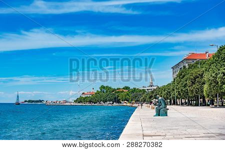 Zadar, Croatia - July 15, 2017: The Embankment Of The City Of Zadar On A Sunny Summer Day. Zadar, On