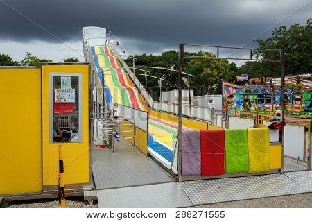 Vienna, Austria - July 22, 2018. Giant Slide In The Bohemian Prater Park. District Of Favoriten, Vie