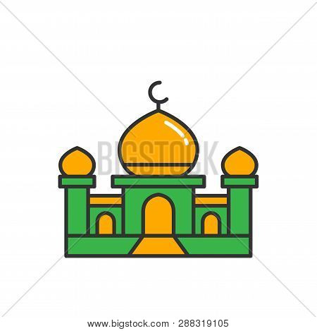 Islam Great Mosque. Simple Monoline Icon Style For Muslim Ramadan And Eid Al Fitr Celebration.
