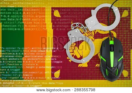 Sri Lanka Flag  And Handcuffed Computer Mouse. Combating Computer Crime, Hackers And Piracy