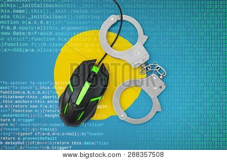Palau Flag  And Handcuffed Computer Mouse. Combating Computer Crime, Hackers And Piracy