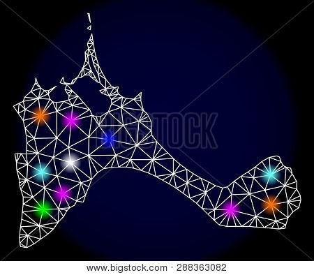 Mesh Vector Map Of Formentera Island With Glare Effect On A Dark Background. Abstract Lines, Triangl