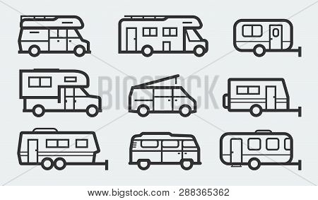 Recreational Vehicles Camper Vans Icons In Outline Style