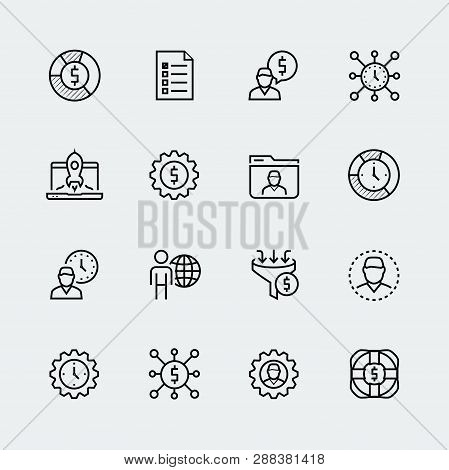Time Management, Money Management, Business Related Vector Icon Set In Thin Line Style