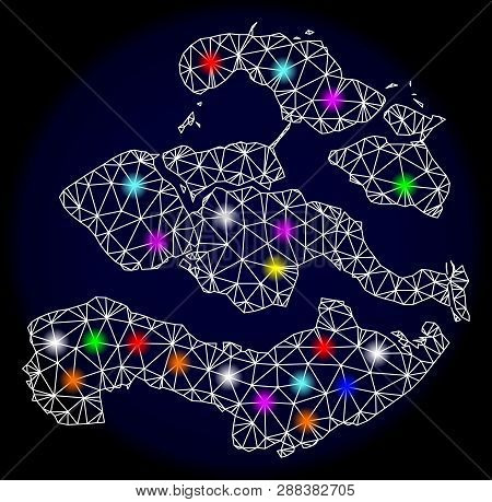 Mesh Vector Map Of Zeeland Province With Glare Effect On A Dark Background. Abstract Lines, Triangle