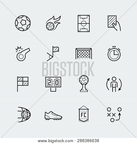 Soccer, Football Vector Icon Set In Thin Line Style