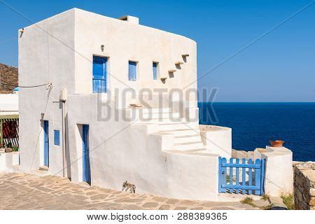 Sifnos, Greece - September 11, 2018: White Architecture Of Kastro, The Ancient Capital Of Sifnos. Cy