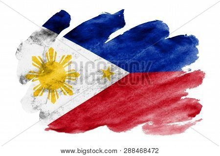 Philippines Flag  Is Depicted In Liquid Watercolor Style Isolated On White Background