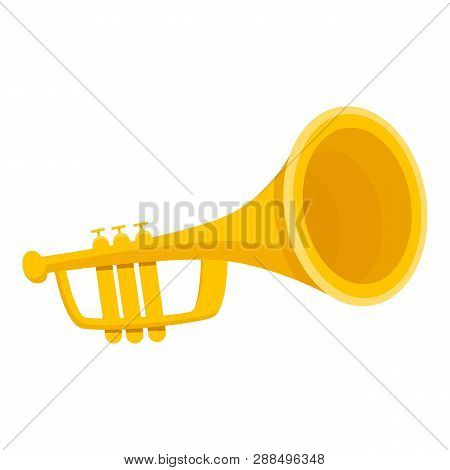 Gold Trumpet Icon. Cartoon Of Gold Trumpet Icon For Web Design Isolated On White Background