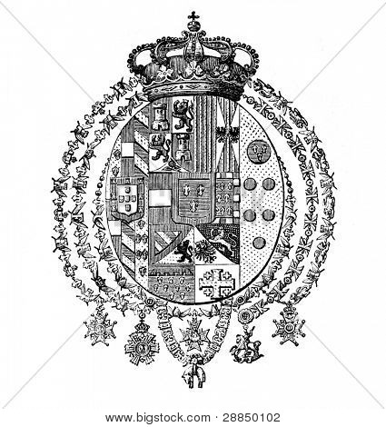 La vieja capa de brazos de Sicilia (Italia). Grabado por Alwin Zschiesche publicado en 