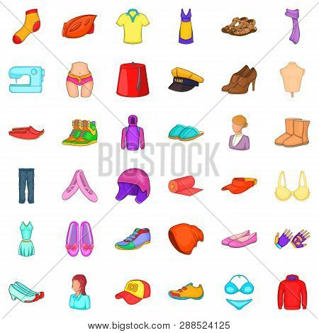 Tailoring Icons Set. Cartoon Style Of 36 Tailoring Icons For Web Isolated On White Background