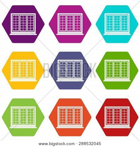 Wooden Tricuspid Window Icon Set Many Color Hexahedron Isolated On White Illustration