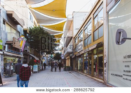 Nicosia, Cyprus - February 27, 2019: People Is Moving Through Ledra Street - The Main Shopping Avenu