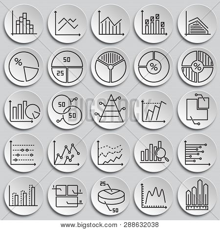 Graph Line Icons Set On Plates Background For Graphic And Web Design. Simple Vector Sign. Internet C