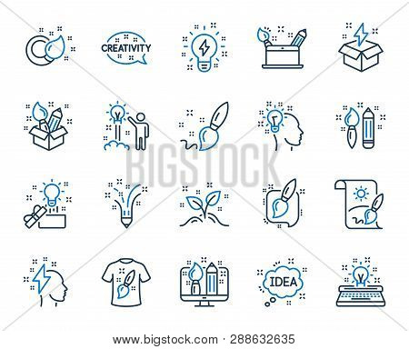 Creativity Brush Line Icons. Set Of Design, Idea And Inspiration Linear Icons. Imagination, Idea Box