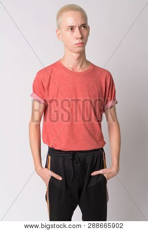 Portrait Of Young Handsome Androgynous Man Thinking