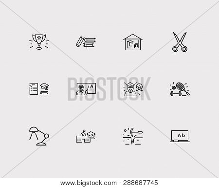 Elearning Icons Set. Geology And Elearning Icons With Home Schooling, School Award And Study Program