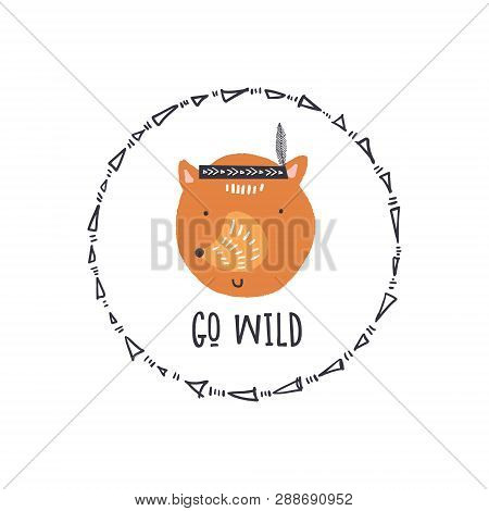 Tribal Woodland Nursery Rabbit Art. Cute Stylish Illustration. Vector Art.