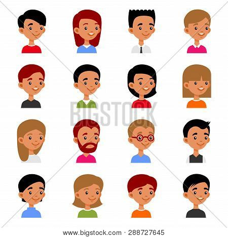 Cute Young Man And Woman Avatars. Cartoon Userpic Set.