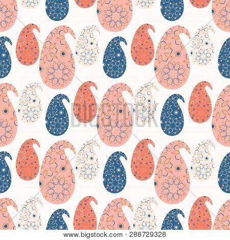 Hand Drawn Paisley Motif Illustration. Seamless Vector Pattern All Over Print