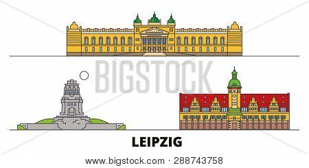 Germany, Leipzig Flat Landmarks Vector Illustration. Germany, Leipzig Line City With Famous Travel S