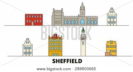 United Kingdom, Sheffield Flat Landmarks Vector Illustration. United Kingdom, Sheffield Line City Wi