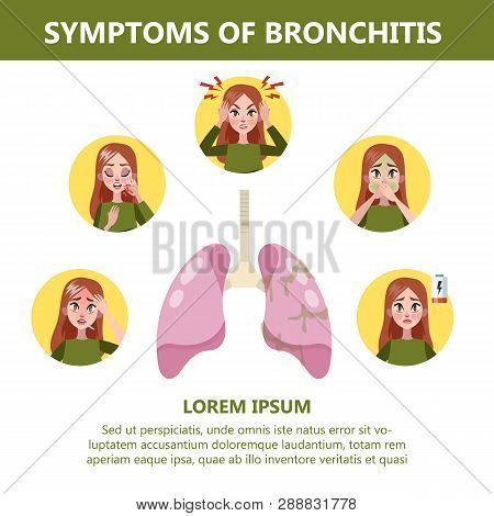 Bronchitis Symptoms Infographic. Chronic Disease. Cough, Fatigue