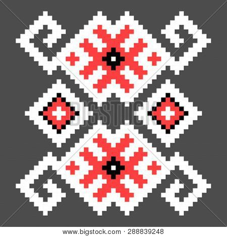 Square Stitch Element. Isolated Ukrainian Red Pattern