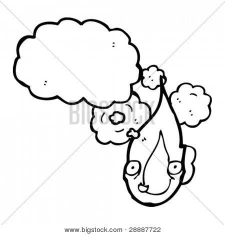 vlam stripfiguur met gedachte bubble