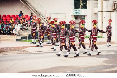 Petrapole-benapole, Bangaon, West Bengal, 5th Jan, 2019: Joint Retreat Ceremony, Military Parade Sho