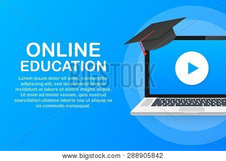 Online Education Concept Banner. Online Training Courses. Tutorials, E-learning. Vector Stock Illust