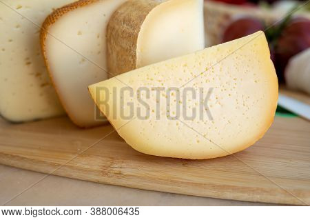 Cheese Collection, French Fol Epi  Cheese With Many Little Holes, Etorki, Tomme Noire Des Pyrenees A