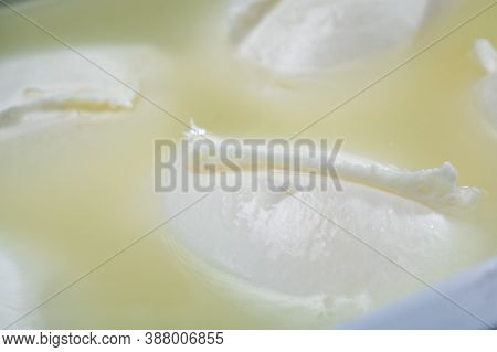 Cheese Shop, Fresh Handmade Soft Italian Cheese From Campania, White Balls Of Buffalo Mozzarella Che