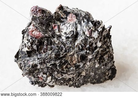 Macro Photography Of Sample Of Natural Mineral From Geological Collection - Unpolished Red Garnet Cr