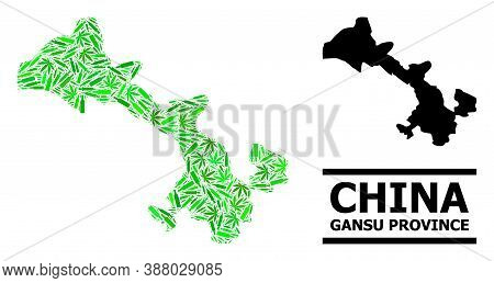 Addiction Mosaic And Solid Map Of Gansu Province. Vector Map Of Gansu Province Is Organized With Sca