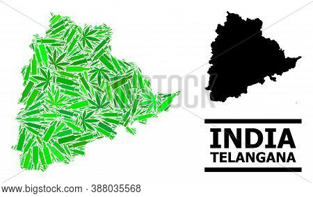 Addiction Mosaic And Usual Map Of Telangana State. Vector Map Of Telangana State Is Organized With R