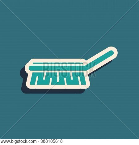 Green Brush For Cleaning Icon Isolated On Green Background. Cleaning Service Concept. Long Shadow St