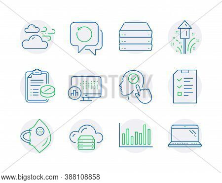 Science Icons Set. Included Icon As Report Statistics, Cloud Server, Servers Signs. Medical Mask, Se