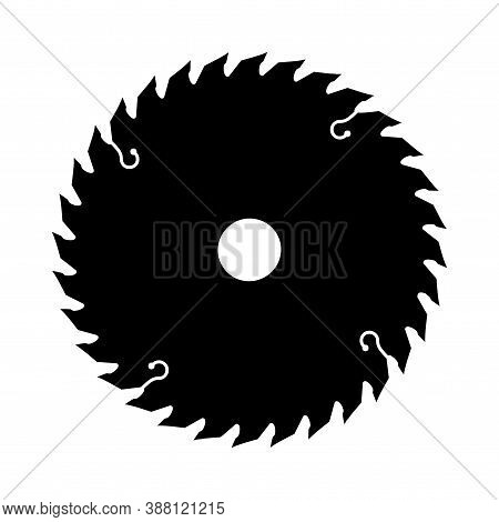 Electric Saw Disc Black Silhouette, Icon. Circular Blade. Metal Tool Isolated On White Background. V